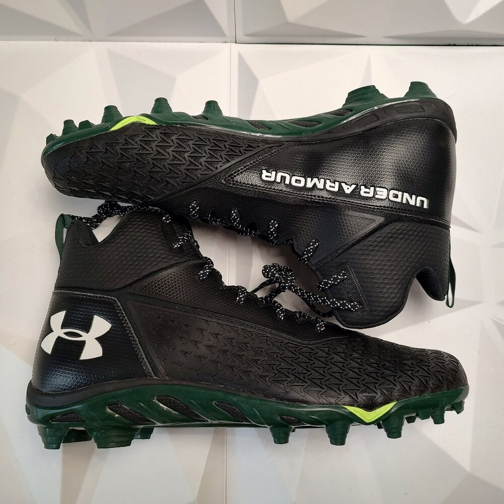 Under Armour Mens Football Cleat 16 Black Green Shoe Lacrosse Spine Hammer
